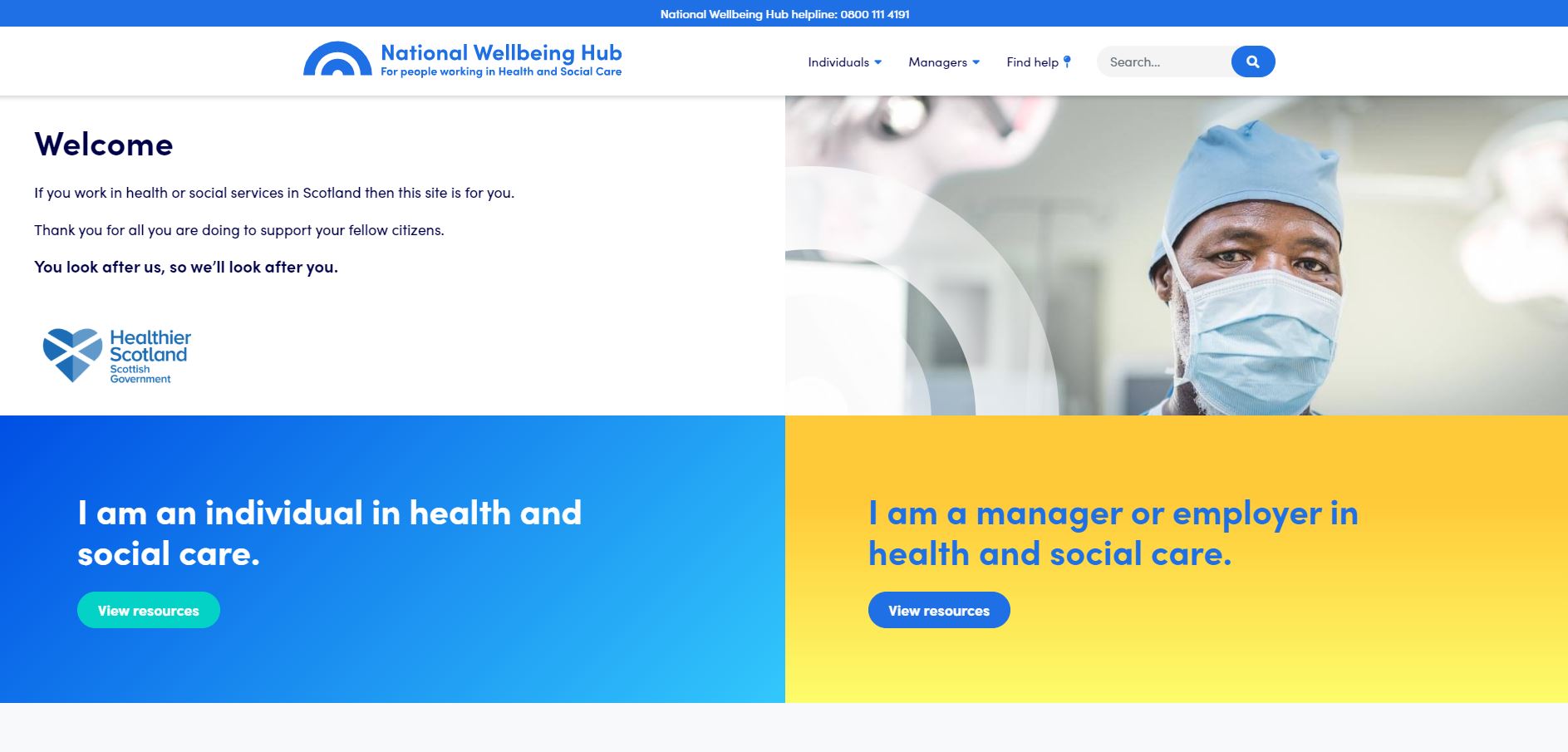 Front page of National Wellbeing Hub